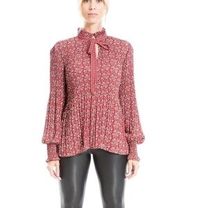 MAX STUDIO Crepe long sleeve floral crepe tie neck woman classic blouse. SMALL
